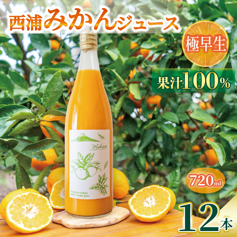 オレンジ ジュース ストレート 果汁 100％ 極早生 みかん 720ml×12本 西浦 蜜柑 濃厚 飲み物 ミカン 人気 贈答用 静岡 沼津