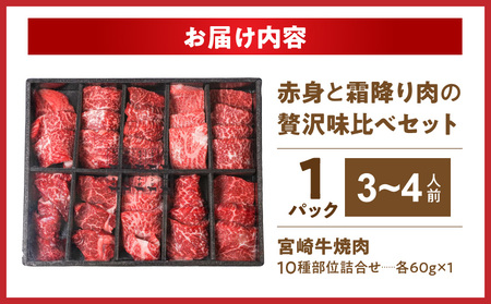 宮崎牛食べ比べ10種盛り焼肉セット≪みやこんじょ快速便≫_17-3102-R_(都城市) 都城産 宮崎牛 A4ランク 焼肉 セット 内モモ カタ トンビ ランプ ラムシン マルシン カメノコ イチボ 