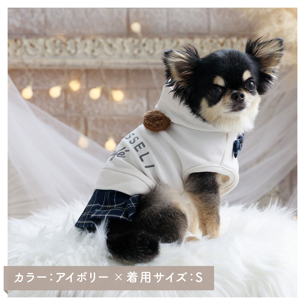 くまみみプリーツスカートワンピース (S) ドッグウェア くま耳 フード チェック柄【ココアトワ(cocoAtoi)】