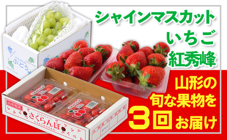 【定期便3回】☆フルーツ王国山形☆『いちご、紅秀峰、シャインマスカット』 FY25-316