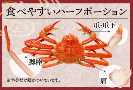【越前産】【最新の冷凍技術】"カット生"紅ずわいがに ハーフポーション（半むき身）脚棒・爪・爪下・肩　600g 国産 越前がに