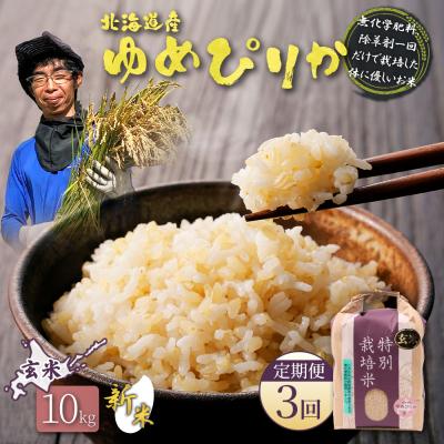 ふるさと納税 羽幌町 【2026年産新米】【定期便:3回】ゆめぴりか玄米 10kg(無化学肥料、除草剤一回)【25211】