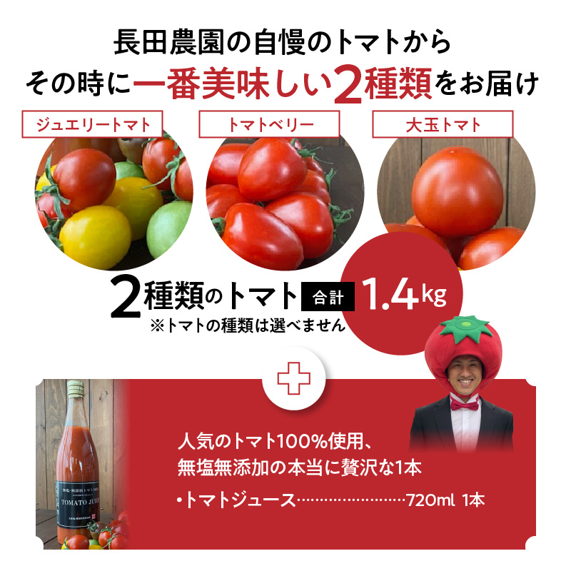 【福箱★2026】 トマトでハッピー！！長田農園の厳選トマト約1.4kg&トマトジュース720ml×1本 福箱 H004-176