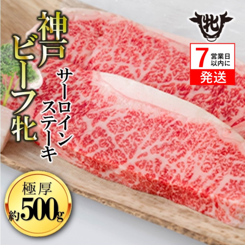 期間限定品【神戸牛 牝】【7営業日以内発送】冷凍　極厚サーロインステーキ:２枚 約500g 川岸畜産 (40-9)