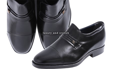 本革 ビジネスシューズ 革靴 紳士靴 5cmアップ シークレットシューズ ストレートチップ 幅広 ワイド No.716 ブラック 25.5cm