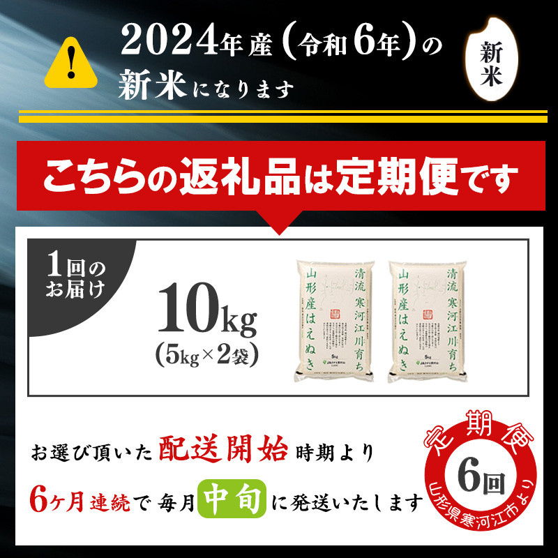 ちょうどイイ！と大人気の計10kg！2024年令和6年産はえぬき【計60kg（10kg×6回配送）】定期便受付開始！