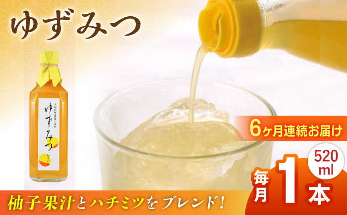 
            【全6回定期便】ゆずみつ 520ml 1本 柚子みつ 柚子蜜 柚子 ゆず  はちみつ ハチミツ 蜂蜜 熊本 山都町【本田農園】[YDL024]
          