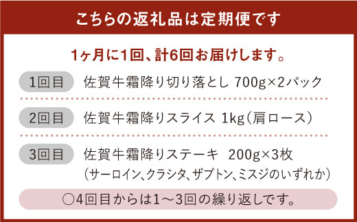 【全6回】旨みじゅわ〜♪佐賀牛 霜降り定期便 総計6kg【ミートフーズ華松】 [FAY023]