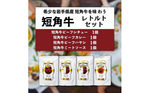 短角和牛 本格ディナー レトルト 4種お試しセット ビーフカレー ビーフハヤシ ビーフシチュー ミートソース 岩手県産 短角牛 牛肉 和牛 惣菜 レトルトカレー パスタソース 常温保存 備蓄用 レトルト食品 詰め合わせ 岩手県 盛岡市 東北 岩手 盛岡 株式会社カナンフーズ