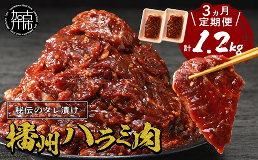 
            播州で愛される秘伝の焼肉タレ漬け牛肉 播州ハラミ肉 400g(200g×2パック)【3ヶ月定期便】《 肉 食品 焼肉 やわらか ハラミ 焼肉セット バーベキュー BBQセット 定期便 》【2401A00426】
          