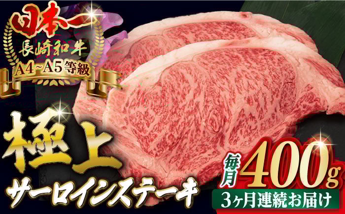
【全3回定期便】サーロイン ステーキ 2枚 400g 長崎和牛 A4～A5ランク 希少部位【野中精肉店】 [VF19] 肉 牛肉 サーロインステーキ 焼肉 定期便
