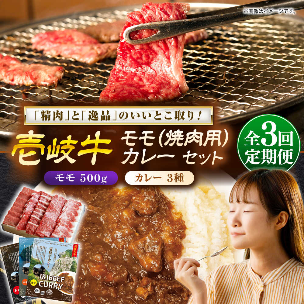【ふるさと納税】【全3回定期便】壱岐牛モモ＆壱岐牛カレー3種セット《壱岐市》【壱岐フードファクトリー】[JDW128] カレー レトルト パウチ モモ 焼き肉 肉 牛肉 国産 和牛 壱岐牛 定期便