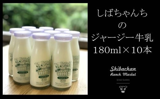 
６０１６　しばちゃんちの ジャージー牛乳 180ml × 10本 セット 柴田牧場
