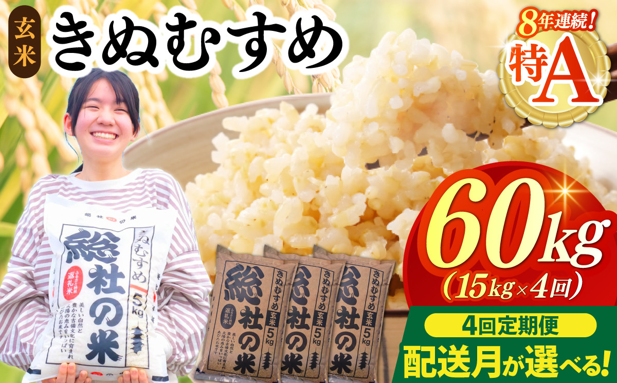 
            【令和7年産米】特Aきぬむすめ【玄米】60kg 定期便（15㎏×4回）岡山県総社市
          