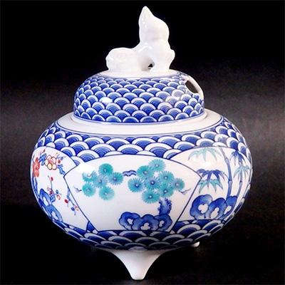 ふるさと納税 伊万里市 色鍋島青海波扇文香炉