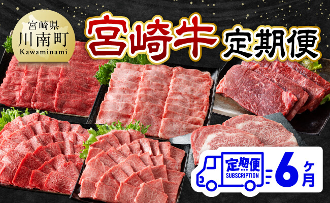 【6ヶ月定期便】宮崎牛定期便　【肉 牛肉 国産 宮崎県産 宮崎牛 黒毛和牛 和牛 ステーキ 焼肉 4等級  A4ランク 肩ロース ロース ウデ モモ 】