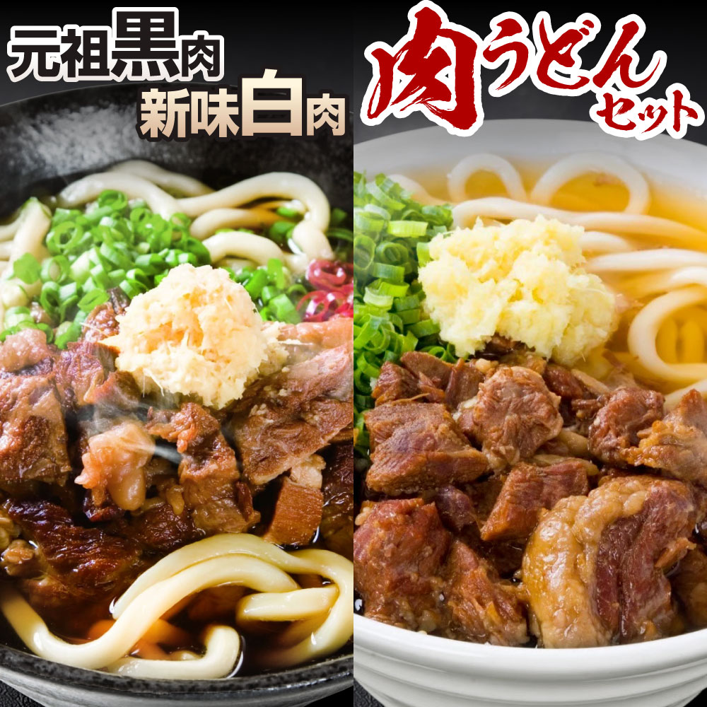 【ふるさと納税】元祖黒肉肉うどん または 新味白肉肉うどん 選べる 3食 / 5食 または 食べ比べ4食 肉うどん 牛すじ 牛ほほ 牛肉 出汁 ねぎ スープ しょうが 冷凍うどん 麺 北九名物 冷凍 福岡県北九州市 肉うどんいのうえ