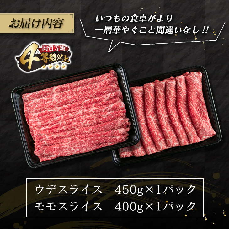 D65-22_数量限定 宮崎牛 すき焼き しゃぶしゃぶ スライス セット 合計850g 肉 牛 牛肉 黒毛和牛 国産 食品 ウデ モモ 食べ比べ 送料無料_イメージ4