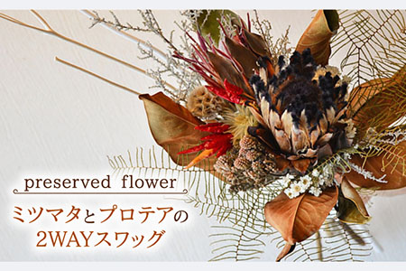 プリザーブドフラワー ミツマタとプロテアの2WAYスワッグ /はなぜん [UDC001] 花 スワッグ