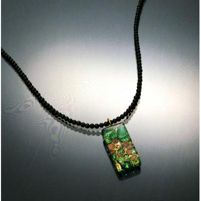 ふるさと納税 和泉市 ベネチアンガラス使いのブラックオニキスネックレス〈新緑〉