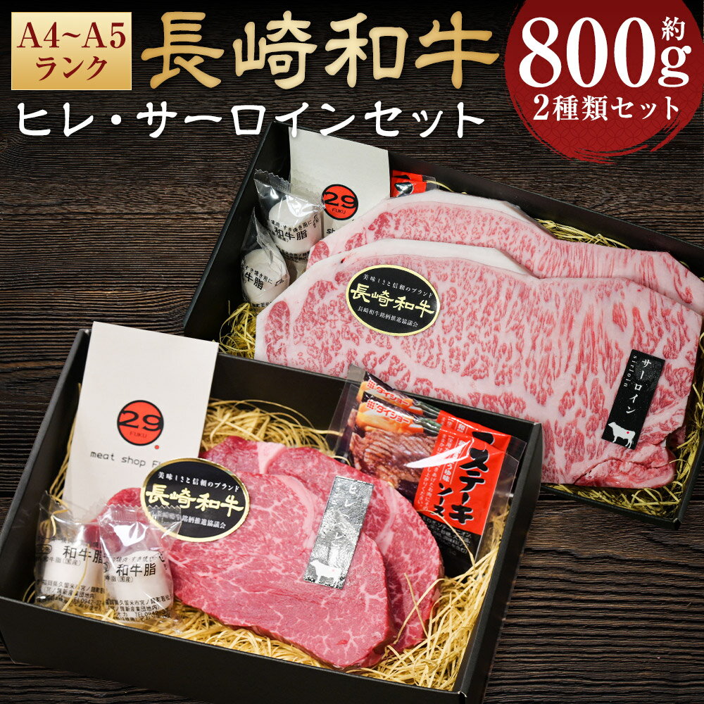 【ふるさと納税】【A4～A5ランク・高級部位の詰め合せ】長崎和牛ヒレ（約150g×2枚）・サーロイン（約250g×2枚）セット 計800g 和牛 牛肉 お肉 ステーキソース付 真空包装 冷凍 長崎県産 国産 九州 長崎県 長崎市 送料無料