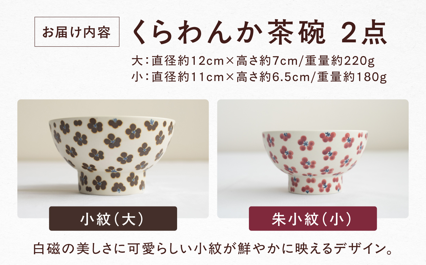 砥部焼 くらわんか茶碗（大）小紋 × （小）朱小紋 / 砥部焼  お茶碗 茶碗 ご飯茶碗 ちゃわん 食器 器 焼き物 焼物 手作り 小紋 かわいい レンジ 食洗機 ギフト  プレゼント / 愛媛県砥部