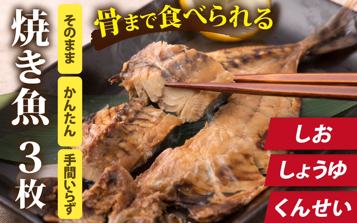 
丸ごと骨まで食べられる焼き魚 （3枚セット×1種）【A-088001】
