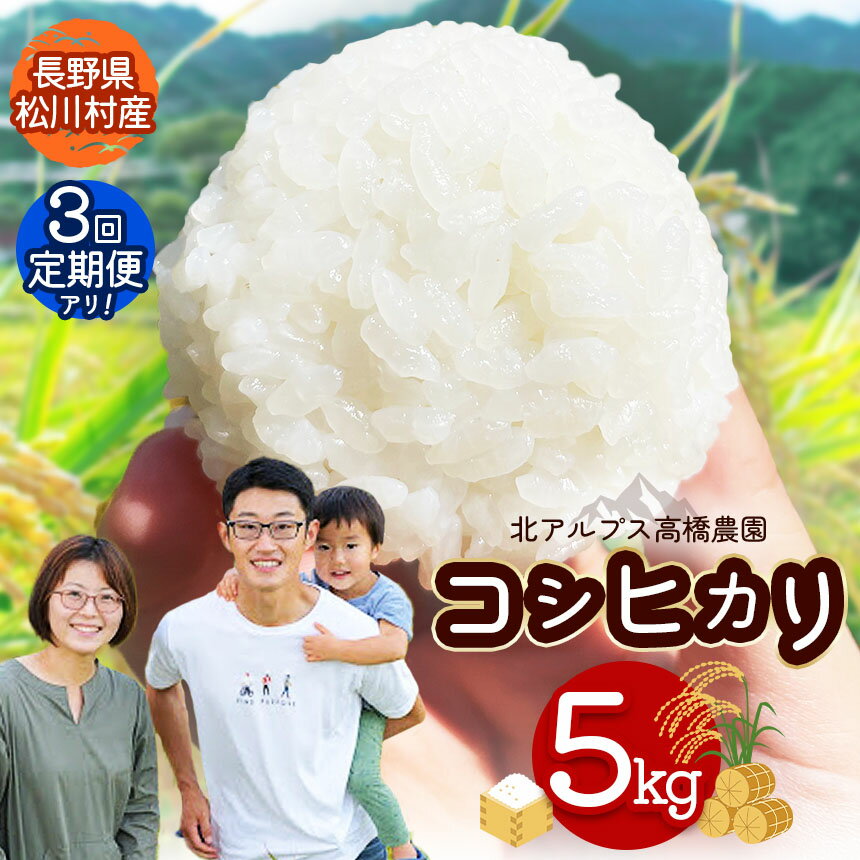 【ふるさと納税】【令和7年度産 先行予約】コシヒカリ 5kg 選べるお届け回数【1回 / 定期便3回】｜ 北アルプス高橋農園 米 お米 こめ コシヒカリ こしひかり 白米 精米 単品 定期便 長野県 松川村 地域おこし 北アルプス 先行予約 信州
