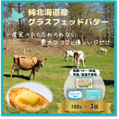 【ふるさと納税】【おためし】北海道産グラスフェッドバター3個セット(有塩・食塩不使用・発酵　100g×各1個)【配送不可地域：離島】【1565607】