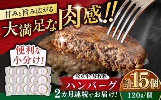 【全2回定期便】【牧草牛×放牧豚】ハンバーグ 15個 《厚真町》【GOODGOOD株式会社】 ハンバーグ 牛肉 豚肉 ジビエ 小分け 冷凍配送 北海道 [AXBP042]