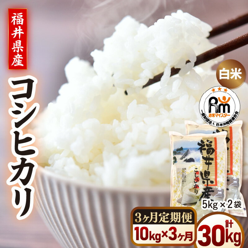 【ふるさと納税】【新米】令和7年産 米 定期便3ヶ月コシヒカリ精米 10kg × 3回（計30kg）福井県産【白米 5キロ 10キロ 30キロ ブランド米 こしひかり お米 ごはん 人気品種 産地直送 新生活 kome 銘柄米】