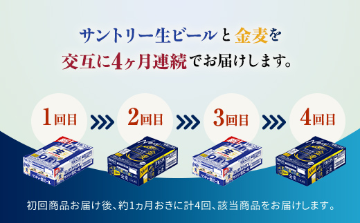 FK7-0171_ 【サントリー生ビール・金麦交互4回定期便】各350ml ×24本 熊本県 嘉島町 ビール ギフト 贈り物 酒 アルコール