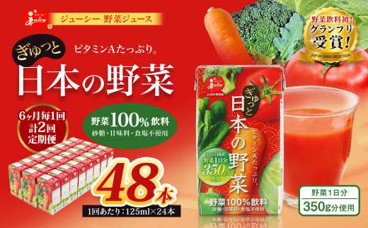 ＜ R8年熊本地震復興支援 ＞【6ヶ月毎2回定期便】【野菜飲料初！ジャパンフードセレクション グランプリ受賞】 ジューシー 野菜ジュース ぎゅっと日本の野菜 100％ 125ml×24本 ジュース 紙パック 国産