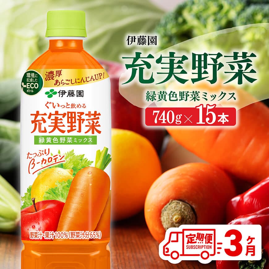 【3ヶ月定期便】 伊藤園 充実野菜 緑黄色野菜ミックス ペットボトル 740g×15本 【 飲料類 ソフトドリンク 野菜ジュース 】[E7366t3]