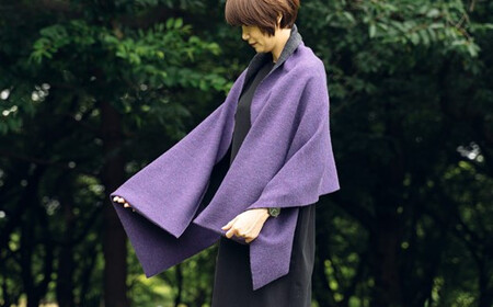 ウール大判ストール リバーシブル CLEMATIS ( 折り返しポケット・パープル ) | ストール 秋冬 防寒 新潟県 五泉市
