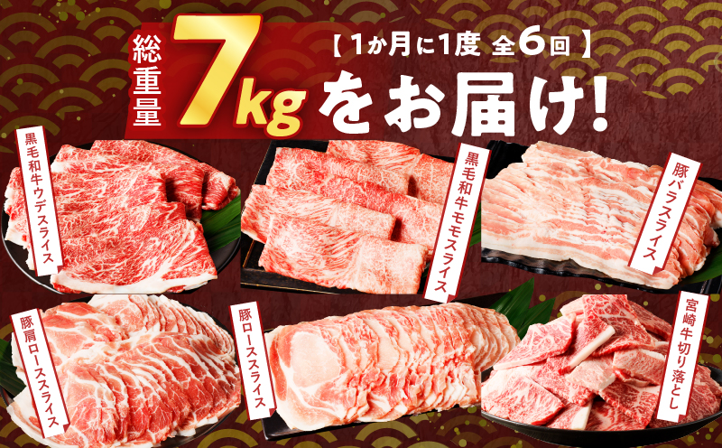 【10月1日より寄附額改定】≪6か月お楽しみ定期便≫宮崎県産牛＆豚の満腹セット(総重量7kg) 肉 牛 牛肉 豚肉 おかず 国産_T030-186