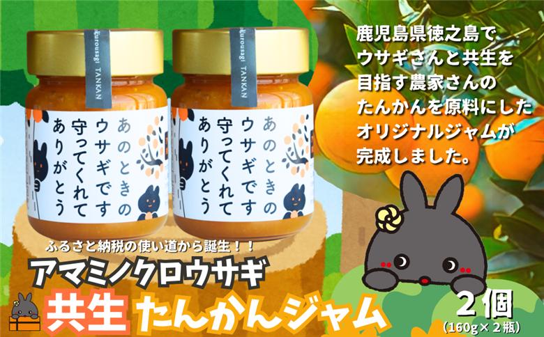 《徳之島町オリジナル！》アマミノクロウサギ共生たんかんジャム 2個（160g×2瓶）　( ジャム アマミノクロウサギ ウサギ うさぎ 共生 自然保護 共に暮らす パン たんかん パッションフルーツ フルーツ 果物 島 濃厚 美味しい 徳之島 鹿児島 美農里館 世界自然遺産 武蔵野大学 )