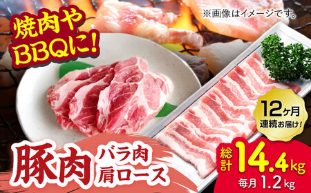 【12回定期便】豚肉 焼肉用（バラ・肩ロース）約1.2kg（約300g×4pc）【吉里精肉】[ZEW098]