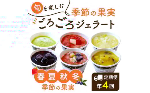 D25 【定期便】季節の近江果実ごろごろジェラート　近江の四季をお届けします！春夏秋冬4回分セット かなめカフェ 【 アイス アイスクリーム ジェラート 人気 滋賀 ランキング アイスキャンディー セット スイーツ お菓子 洋菓子 デザート デザートカップ デザート詰め合わせ デザートアイス 詰合せ 詰め合わせ 】