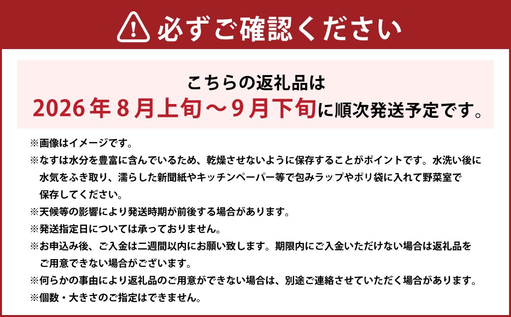 【2026年8月上旬-9月下旬発送予定】美咲町産 なす カッシーファームのみさきなす 2個 合計約1.9kg