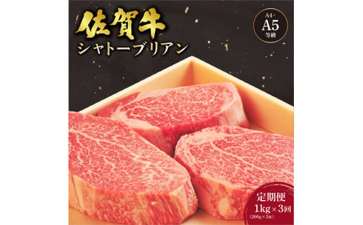 ＜定期便3回＞佐賀牛 シャトーブリアンステーキ 1kg(200g×5枚) ／ 佐賀 大町町 肉 お肉 牛肉 フィレ ヒレ ステーキ 贈答 ブランド牛 A5 国産 霜降り ギフト グルメ 国産牛 特産品 お祝い 贈り物 ステーキ肉 冷凍 送料無料