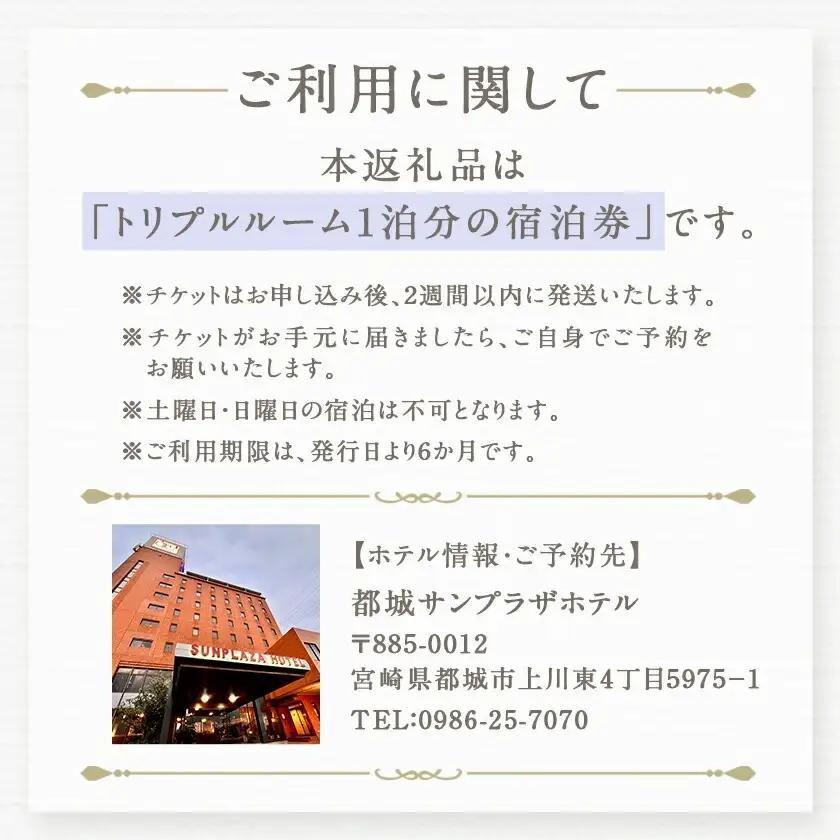 【都城サンプラザホテル】トリプルルーム ステイプラン≪1泊2食付 宿泊券3名様分≫〔AV-H801〕