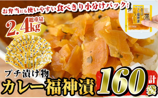 a868 プチつけものカレー福神漬 160P合計2.4kg(15g×40P×4セット) 【九州新進】姶良市 国産 常温 漬物 漬け物 ふくじん漬け 食べきり 小分けパック