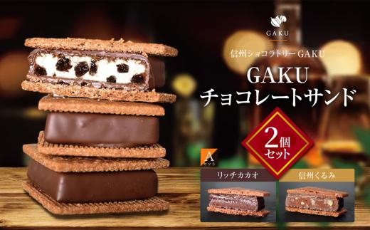 【信州ショコラトリーGAKU】GAKUチョコレートサンド２個セット（2個 Aセット：リッチカカオ・信州くるみ各１個） │ ふるさと納税 信州 長野県 松本市 お菓子 おかし 甘い チョコ チョコレート サンド カカオ スイーツ デザート