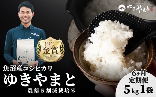 【令和8年産 コシヒカリ 先行予約】【6ヶ月定期便】魚沼産コシヒカリ「ゆきやまと」特別栽培米 5kg (5kg×1袋)  ※節減対象農薬当地比5割減※東京米スターセレクション金賞受賞 | 新潟産コシヒカリ 新潟県産コシヒカリ 魚沼産こしひかり 米 お米 こしひかり 白米 精米 ブランド米 津南町 ゆきやまと農場