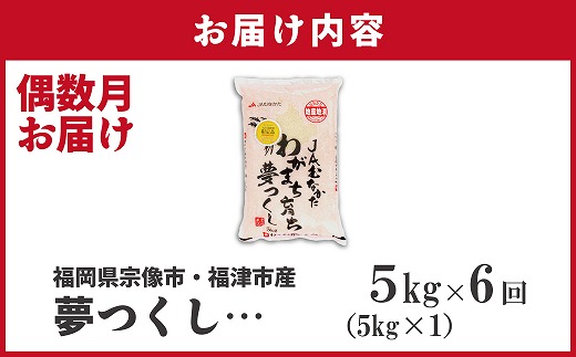 【米定期便】【年6回偶数月】【2026年2月発送開始】JAよりお届け！福岡県ブランド米「夢つくし」 5kg（5kg×1袋）×6回 計30kg[G5042]