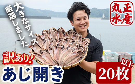 ＜訳あり＞国産特大あじの開き(計20枚以上)簡易包装 干物 アジ 魚介 水産加工品 開き おかず おつまみ 宮崎県 門川町【AW-22】【丸正水産】