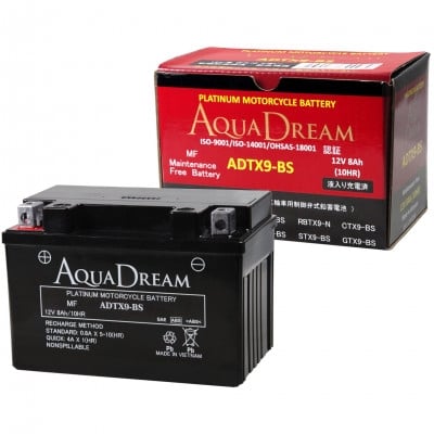 
            AQUADREAM PLATINUM バイク用バッテリー 液入充電済 ADTX9-BS 1個【1608764】
          