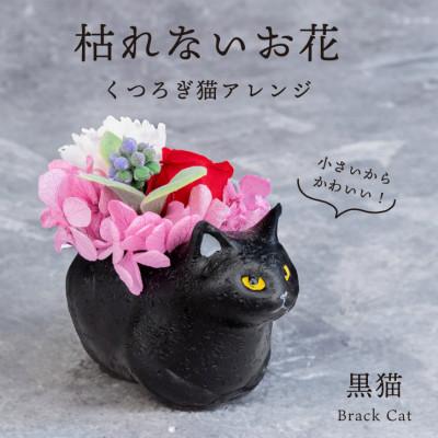 ふるさと納税 山梨市 くつろぎ猫(黒猫)プリザーブドフラワー 〜ネコ好きの方への贈り物に〜