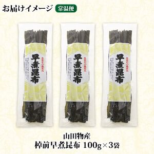 北海道釧路町産昆布3袋セット  山田物産の天然棹前早煮昆布 100g×3袋【1414149】